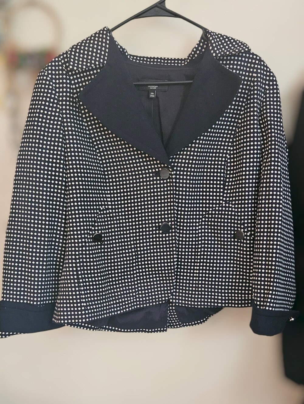 Polka Dot Cropped Blazer Jacket - Navy & White